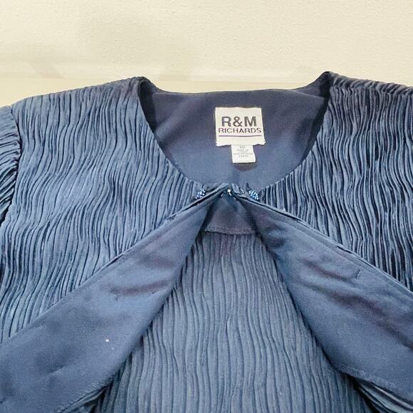R&M RICHARDS Navy Blue Ruched Sequin Dress Special Occasion Jacket 10 - Picture 6 of 11